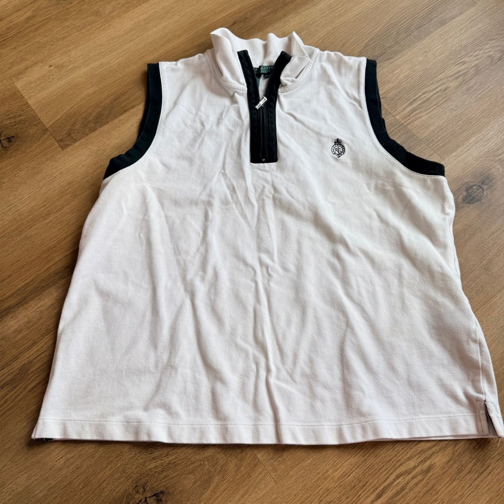 Lauren Active‎ Ralph Lauren White Black Quarter Zip Sleeveless Golf Top Size XL